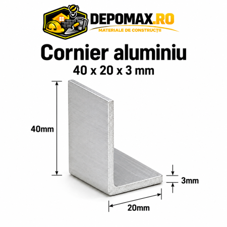 Cornier aluminiu 40 x 20 x 3 mm, 6 metri (EN AW-6060)